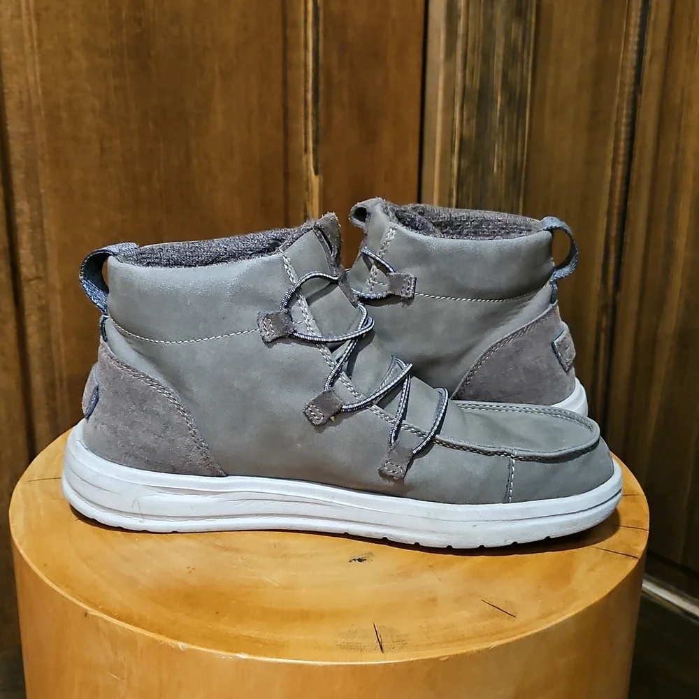 Hey Dude Eloise High Top Shoes Slip On Sneakers Grey Brown Taupe Size 7 Size 38 - Picture 5 of 16